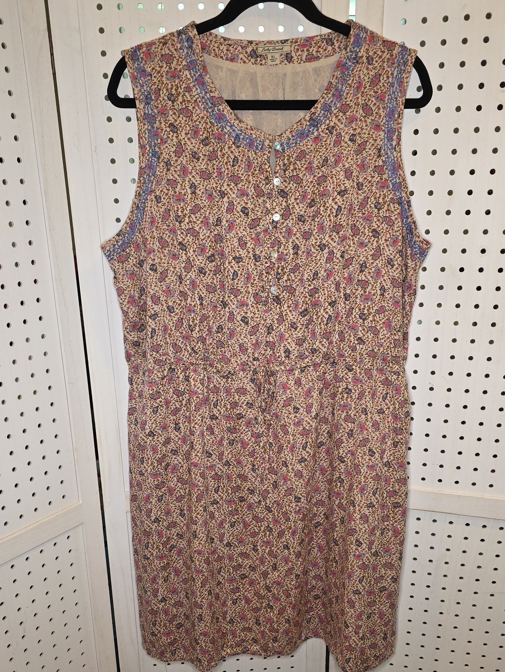 Lucky Brand Floral Print Sleeveless Midi Dress in Beige, Pink and Blue Floral